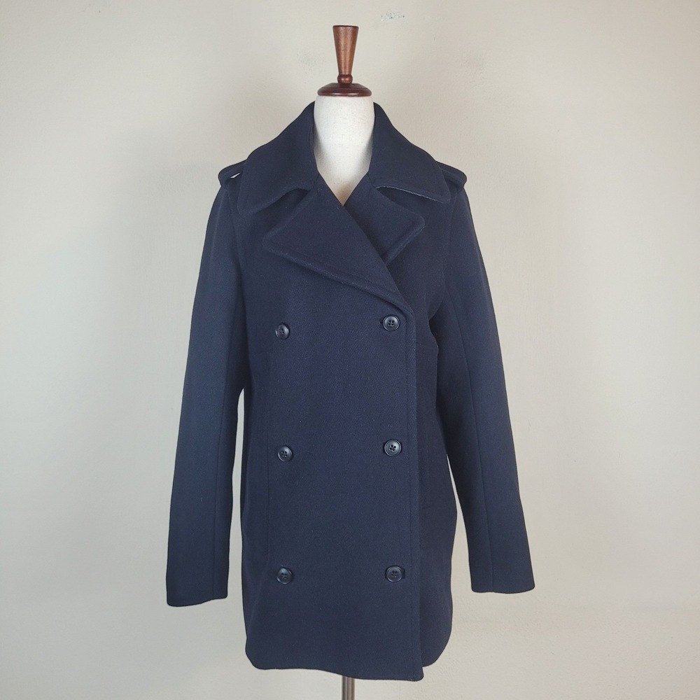 Abercrombie & Fitch Pea Coat Medium Black Wool Blend Double Breasted Classic